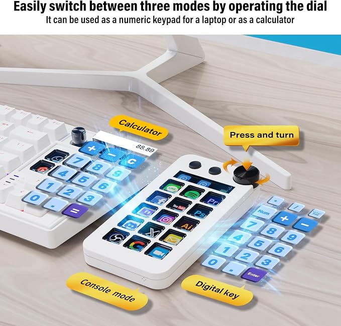 Streaming Deck for Live Streamers,Game commands keyboard for Gamers,Macro pad for Content Creators,Soundboard Keypad for OBS and Youtube,Three Modes(Shortcut Keys,Calculator,Numeric Keypad)
