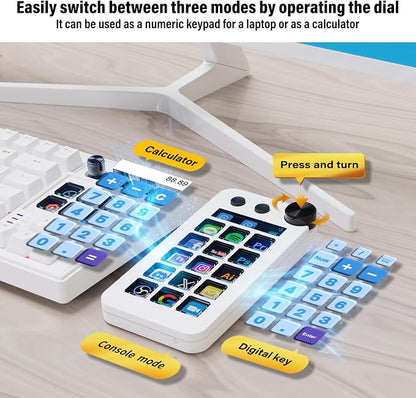 Streaming Deck for Live Streamers,Game commands keyboard for Gamers,Macro pad for Content Creators,Soundboard Keypad for OBS and Youtube,Three Modes(Shortcut Keys,Calculator,Numeric Keypad)