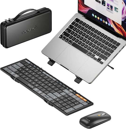ProtoArc XKM01 CaseUp Foldable Bluetooth Keyboard Mouse Combo | Portable with Laptop Stand, Mobile Work Solution for On-the-Go, Compatible with Laptop PC Macbook, Windows Mac OS