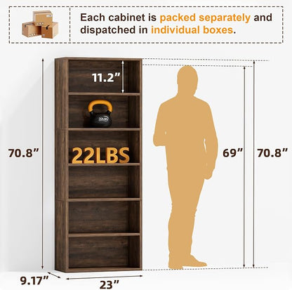 Furniwell 71" Tall Bookcase Bookshelves, 6 Tier Floor Standing Bookcases Open Frame, Modern Display Storage Organizer for Home Office, Living Room, Bedroom, Study Room (Brown, 2 Pcs)