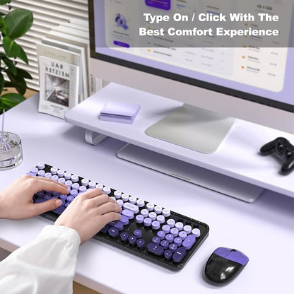 MOFII Wireless Computer Keyboard and Mouse Combo, Typewriter Full Size Keyboard with Number Pad and 2 in 1 USB Connected Mouse for PC Laptop Desktop Windows 7 8 11, Black & Purple