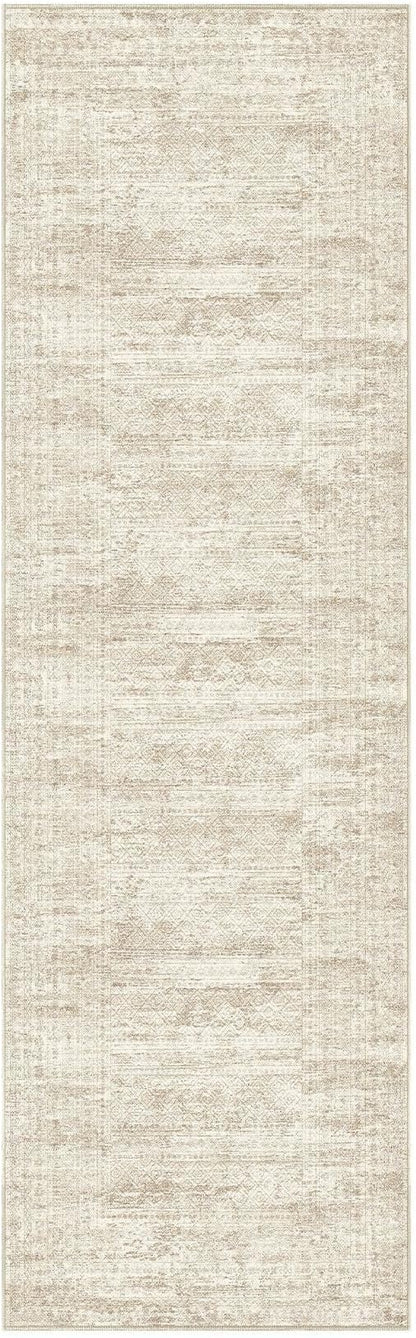 UERMEI 2x6 Washable Runner Rug for Hallway, Non Slip Low Pile Kitchen Carpet, Neutral Modern Abstract Indoor Floor Mat for Entryway Laundry, Kid & Pet Safe High Traffic Area, Beige/Brown