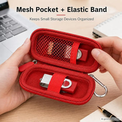 USB Flash Drive Case, SD Card Holder Compatible with Thumb Drive, Memory Cards, SDXC SDHC Storage Bag, Electronic Accessories Organizer for SanDisk for Samsung for Inland (All Red)