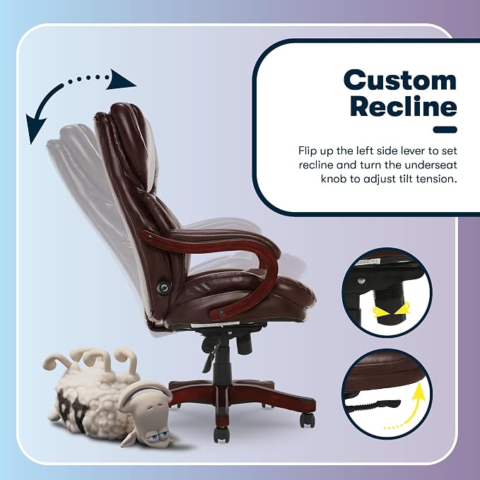 Serta Conway Big and Tall Executive Office Chair - Ergonomic Lumbar Support, Bonded Leather, Padded Armrests, High Back Computer Desk Chair, Chestnut Brown