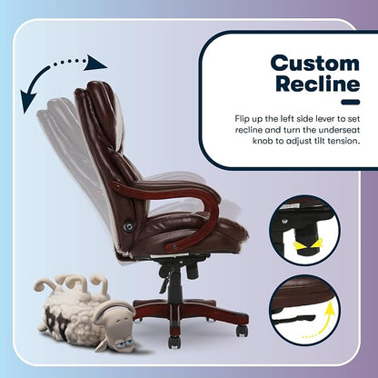 Serta Conway Big and Tall Executive Office Chair - Ergonomic Lumbar Support, Bonded Leather, Padded Armrests, High Back Computer Desk Chair, Chestnut Brown