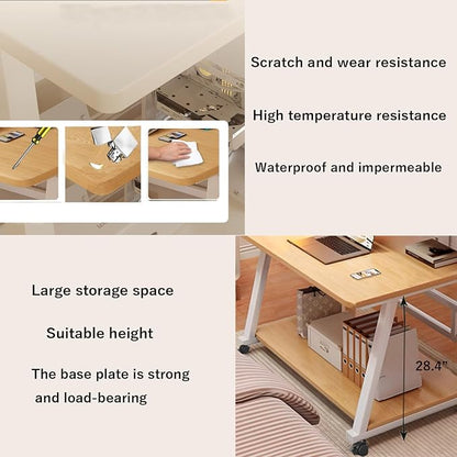 31.5 Inch Rolling Computer Desk for Small Spaces, Monitor Stand & 3-Tier Storage with Lockable Wheels, Easy Assembly for Bedroom, Dorm & Apartment