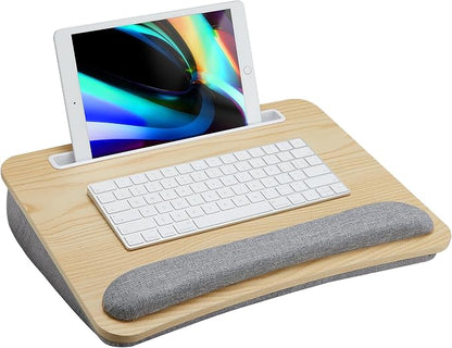 HUANUO Laptop Lap Desk - Portable Lap Desk with Pillow Cushion, Fits up to 15.6 inch Laptop, with Anti-Slip Strip & Storage Function for Home Office Students Use as Computer Laptop Stand - Light Wood