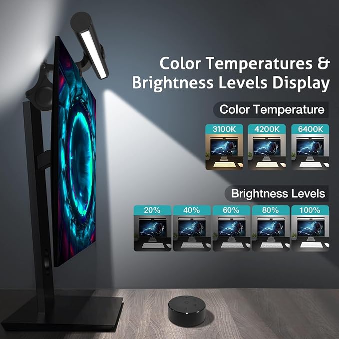 OOWOLF Monitor Light Bar with Remote, Ra95 Computer Monitor Lamp for Eye Caring, USB Reading Lamp Task Lamp, Dimmable Light Bar with Backlight, No Glare Space Saving Home Office 16.14" 2-Pack