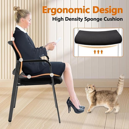 CLATINA Home Office Desk Chair No Wheels,Ergonomic Mesh Mid Back Stacking Arm Chair for Remote Learning,Small Office,Guest Chair,College Apartment (Black, 8 Pack)