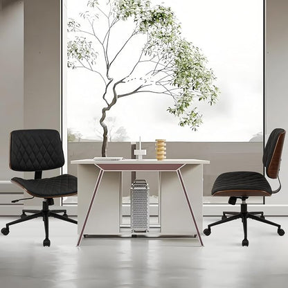 CLATINA Home Office Desk Chair with Wheels, Adjustable Height Armless Office Chair, PU Leather Mid Back 360 Swivel Computer Chair, Modern Walnut Chair for Home, Meeting, Reading Room,Black(4 pk)