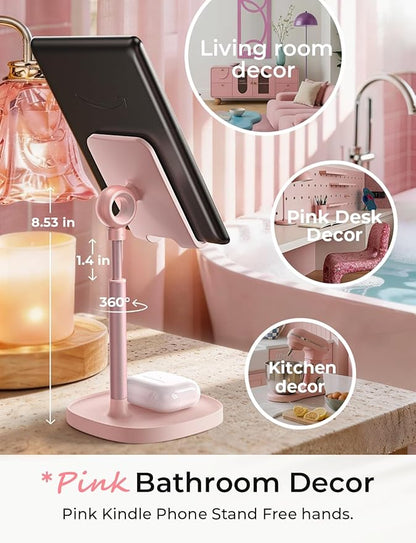 LISEN Phone Stand for Desk, iPhone Holder for Desk Offices Accessories | Vanity Decor, Cute Design, Pink Gifts Gadgets, Pink Bathroom Living Dorm Room Essentials Decor, iphone stand for desk