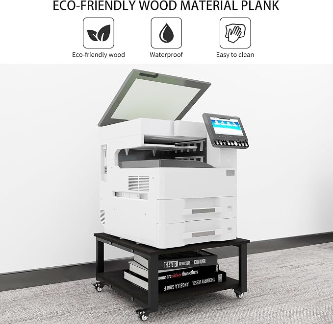 Natwind 2 Tier Laser Printer Stand,23.6''x23.6'' Large Printer Table,Copier Stand with Wheels, Heavy Duty Rolling Printer Cart with Paper Storage Shelf for Home Office (Black)