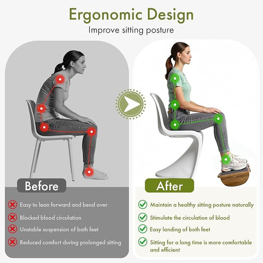 Ergonomic Wooden Footrest for Under Desk, Foot Rest with Anti-Slip Surface, Comfortable Desk Foot Stool for Office Home Gaming, Improve Posture & Promote Blood Circulation