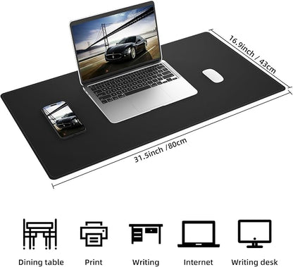 AFIING Desk Mat, Black, 31.5" x 17", Cork Desk Pad Protector | Dual-Sided Cork & PU Leather, Waterproof, Non-Slip for Mouse Pad, Office, Home & Writing