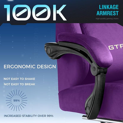 GTPLAYER Big and Tall Gaming Chair 400lbs Heavy Duty Office Chair with Foot Rest,High Back Pocket Spring Ergonomic Computer Chair for Adults,Wide Comfy Seated Cushion with Linkage Armrests,Dark Purple