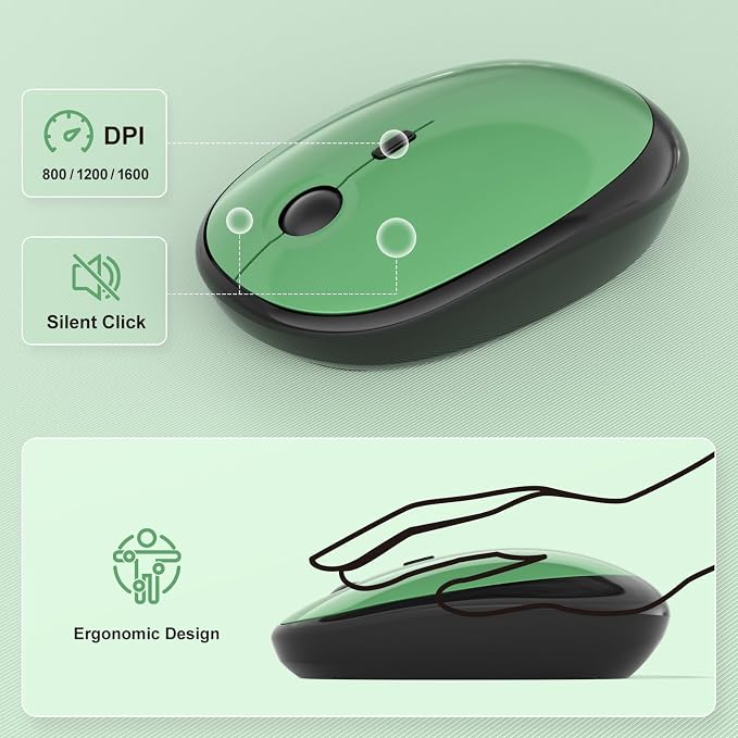 MOFII Wireless Keyboard and Mouse Combo,2.4G Typewriter Keyboard Quiet Mice | Retro Full Size Computer Keyboards,Cute Mouse, USB Dongle Plug and Play, for PC,Laptop,Desktop,Windows (Black Green Gradient)