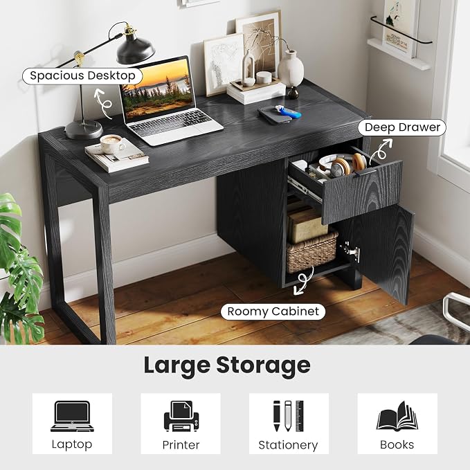 Giantex Computer Desk with Drawer & Storage Cabinet, Wooden Home Office Desk, Modern Executive Laptop PC Table Computer Workstation, Study Writing Desk for Home Office, Bedroom, Living Room