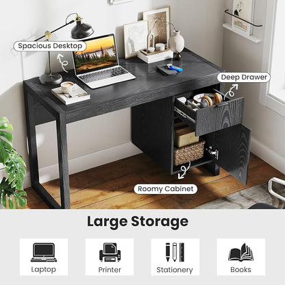 Giantex Computer Desk with Drawer & Storage Cabinet, Wooden Home Office Desk, Modern Executive Laptop PC Table Computer Workstation, Study Writing Desk for Home Office, Bedroom, Living Room
