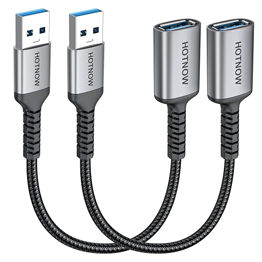 USB 3.0 Extension Cable [1FT 2Pack] Nylon Braided USB A-Male to A-Female Extender Compatible with Webcam, Camera, Hub, Mouse, Keyboard, Hard Drive, Headset,Gamepad, Printer, Memory Disk.
