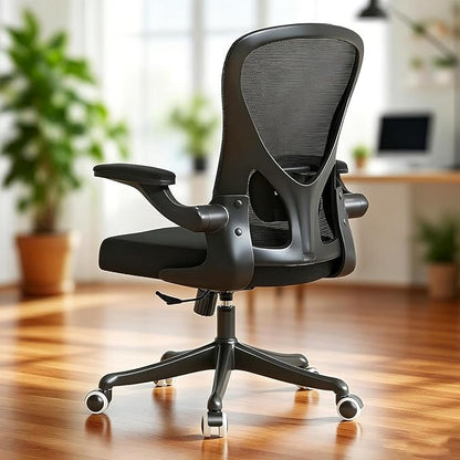 Ergonomic Office Chair with Adjustable Lumbar Support & Flip-Up Armrests - High Back Computer Desk Chair with Thickened Seat Cushion, Rolling Wheels for Home/Office Study Work (01Blcak)