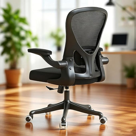Ergonomic Office Chair with Adjustable Lumbar Support & Flip-Up Armrests - High Back Computer Desk Chair with Thickened Seat Cushion, Rolling Wheels for Home/Office Study Work (01Blcak)