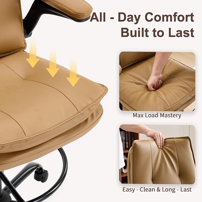 Karl home Tall Drafting Chair, Faux Leather Khaki | 330Lbs Capacity, Tall Office Chair for Standing Desk, Adjustable Height with Foot Ring, Flip-Up Armrests, PU Executive Chair