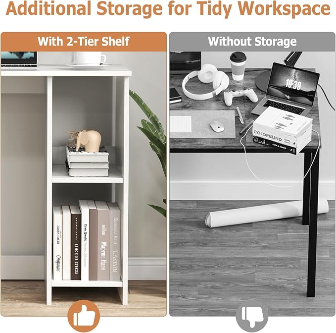 Giantex White Small Desk for Bedroom, 31.5 Inch Home Office Computer Desk with Shelves, Space Saving Study Writing Desk, Modern Simple Laptop Desk for Small Spaces, White