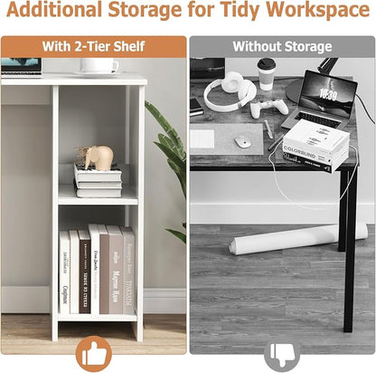 Giantex White Small Desk for Bedroom, 31.5 Inch Home Office Computer Desk with Shelves, Space Saving Study Writing Desk, Modern Simple Laptop Desk for Small Spaces, White