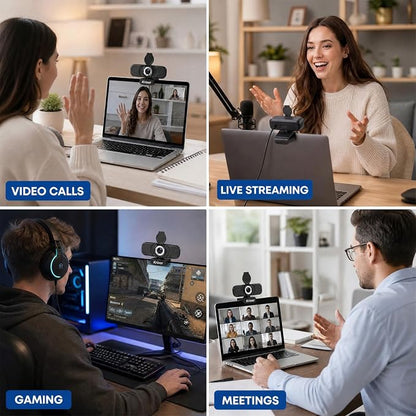 4K HD Webcam with Dual Mics &Rotatable Tripo,Privacy Cover for Pc/Laptop, USB Computer Camera Plug & Play with Auto Light Correction for Video Calls, Live Streaming Gaming & Online Meetings