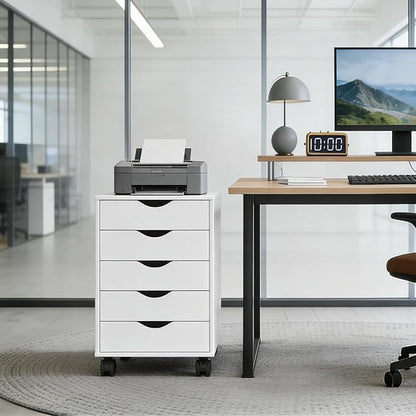 SweetGO 5 Drawer File Cabinet, Under Desk Storage with Drawers, Wood File cabinets for Home Office, Dorms (White)