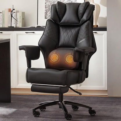 Dowinx Big and Tall Office Chair 400 Lbs with Rotating Massage Lumbar Support, Wide Thick Seat Cushion and Adjustable Armrest,Computer Gaming Chairs with Footrest,Black