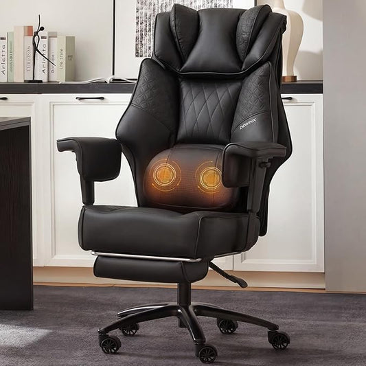 Dowinx Big and Tall Office Chair 400 Lbs with Rotating Massage Lumbar Support, Wide Thick Seat Cushion and Adjustable Armrest,Computer Gaming Chairs with Footrest,Black