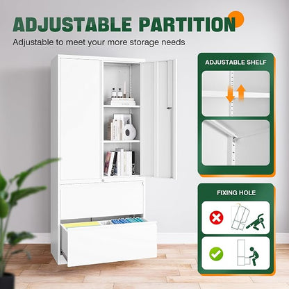 Letaya Metal Storage Cabinets for Home Office,File Cabinet-2 Drawers with Lock and Adjustable Shelves-Hang Legal/Letter/A4/F4 Size Filing-White