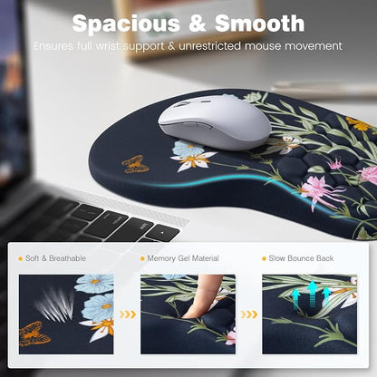 Ospelelf Ergonomic Mouse Pad and Keyboard Stand Wrist Rest Set, Memory Foam Comfort, Pain Relief for Typing, Office Desk Accessories, Moonlit Blossoms