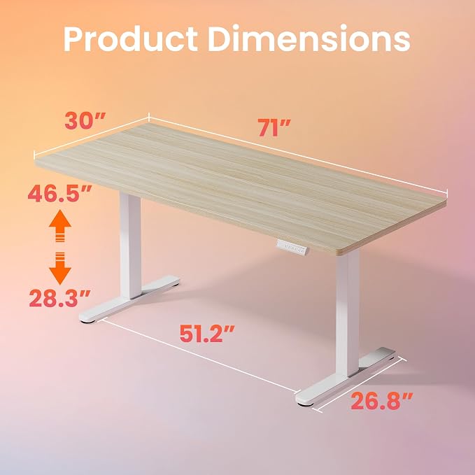 HUANUO 71 x 30 inch Electric Standing Desk Adjustable Height, 4 Memory Height Settings, Sit Stand Up Desk for Home Office & Computer Workstation, LightWalnut