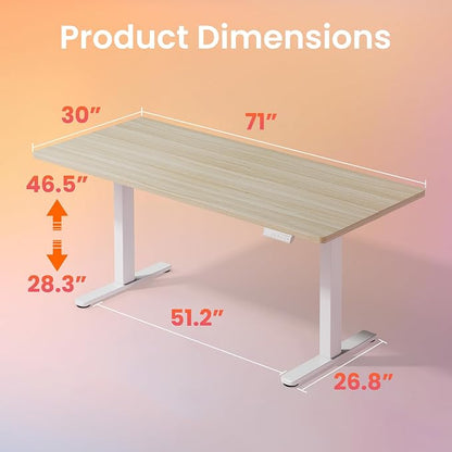 HUANUO 71 x 30 inch Electric Standing Desk Adjustable Height, 4 Memory Height Settings, Sit Stand Up Desk for Home Office & Computer Workstation, LightWalnut