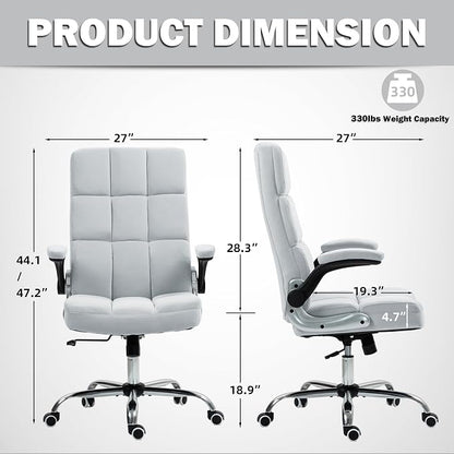 ECOTOUGE Executive Office Chair, Velvet Ergonomic Comfy Desk Chair, High Back Computer Chair with Adjustable Tilt Angle and Flip-up Arms (Grey, Without Footrest)