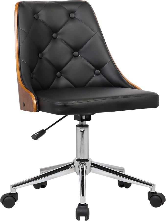 Armen Living Diamond Office Chair in Black Faux Leather and Chrome Finish