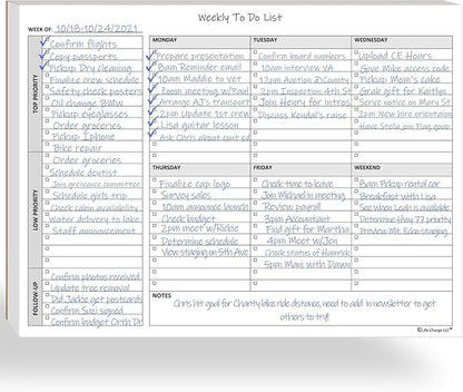 Life Charge Weekly Planner Notepad for Work & Home, Weekly To Do List Pad with Daily Checklist, Priority & Notes, 60 Pages, 8.5 x 11 Letter, Landscape