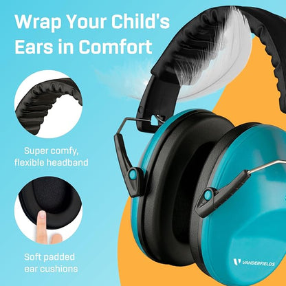 Vanderfields Hearing Protection Ear Muffs - Over 31 dB (2K Hz) Broad Noise Cancelling Sound Reduction Earmuffs for Kids 3-12