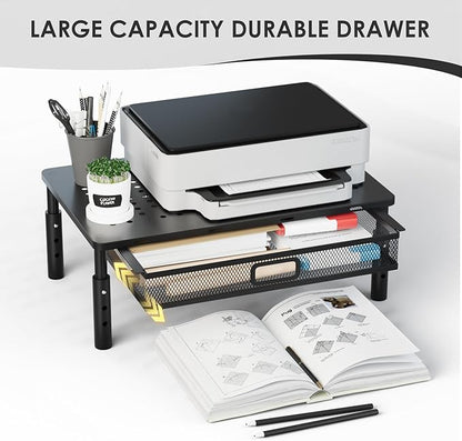Desktop Printer Stand with Drawer,Desk Organizer for Home Office,Printer,Fax Machine,Scanner,Latop,14.57"x9.25" Black