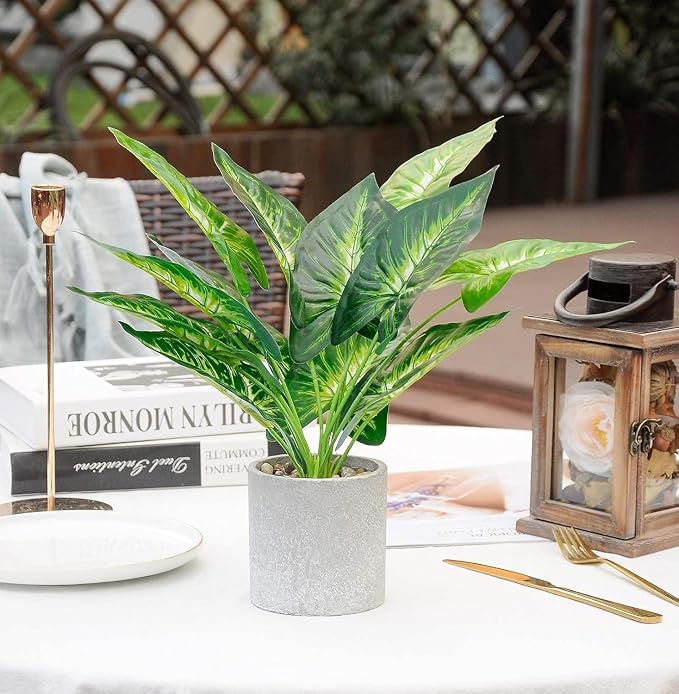 2pcs Fake Plants Medium Artificial Tropical Plants Indoor for Home Bathroom Bedroom Kitchen Office Desk Decor