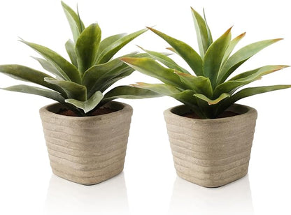 2 Pack Small Fake Agave Plants in Pulp Pot for Home Decor | Artificial Plants Indoor, for Bathroom Bedroom Office Kitchen Room Decor, Easy to Clean, Lifelike Appearance