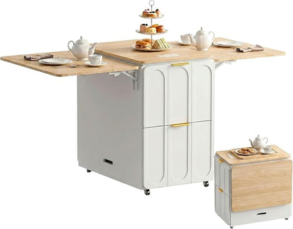 ModernMate 3-in-1 Folding Desk & File Cabinet, Fluted Multi-Storage Workspace with 4 Drawers, Lockable Wheels | Power Outlet | Fits A4/Letter Files, Space-Saving for Small Home Office, Light Walnut