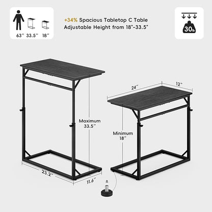 Vagusicc C Shaped End Table for Couch, 33.5''Tall C-Table End Table Adjustable Height Side Tables, Large Surface Sofa Tables TV Tray, Slide Under Couch Tables for Sofa, Living Room,Bedroom,Gray Walnut