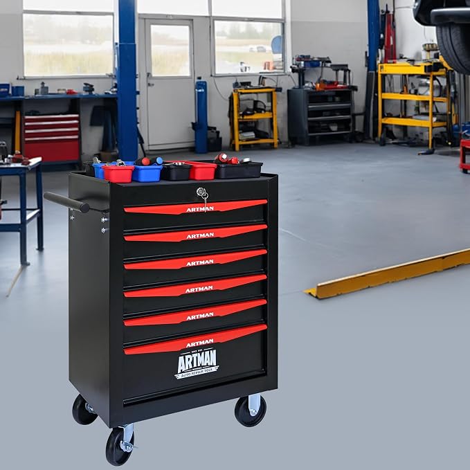 RYH 6 Drawers Rolling Tool Chest - Heavy Duty Mobile Tool Cart with Locking Wheels & Ball Bearing Drawers，30.5" H x 20.9" W x 13" D, Garage Tool Storage Cabinet (Black, 6 Drawers)