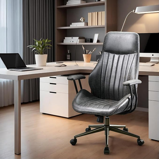 Home Office Chair,Ergonomic Computer Chair with Lumbar Support Adjustable Height,Mid-Century Modern Office Chair with Rolling Swivel Chair for Home Office Game Study(Suede High Back Chair,Gray)