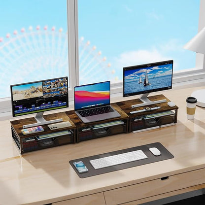 gianotter Computer Monitor Stand Riser, office organizer with Drawer, Office Organizers Storage for Classroom Office Supplies (Wood)