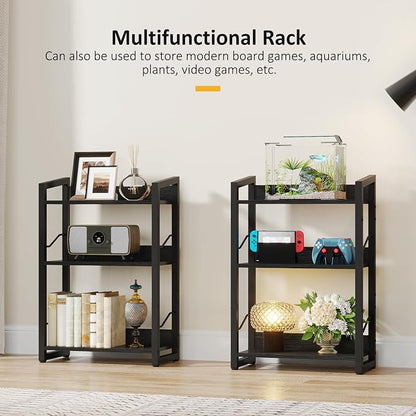 Hosfais Book Shelf Small Bookshelf - 3-Tier Wood Bookcase Industrial Bookshelf Metal Narrow Bookcase Storage Organizer Display Rack for Bedroom Living Room Home Office (Black)
