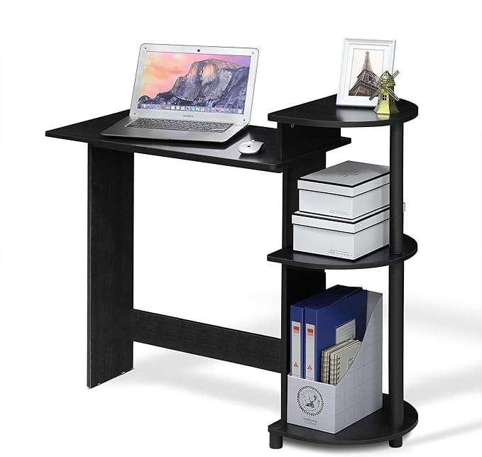 Furinno Compact 29-Inch Black Computer Desk, Gaming Desk with Shelves, Office Desk with Book Shelf, for Home Office, Study Room, Dorm, Bedroom, Dark Americano